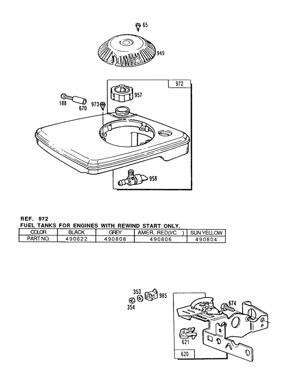 Fuel Tank Assembly Control Bracket Diagram and Parts List for 111707-3052-XX  Briggs and Stratton Engine